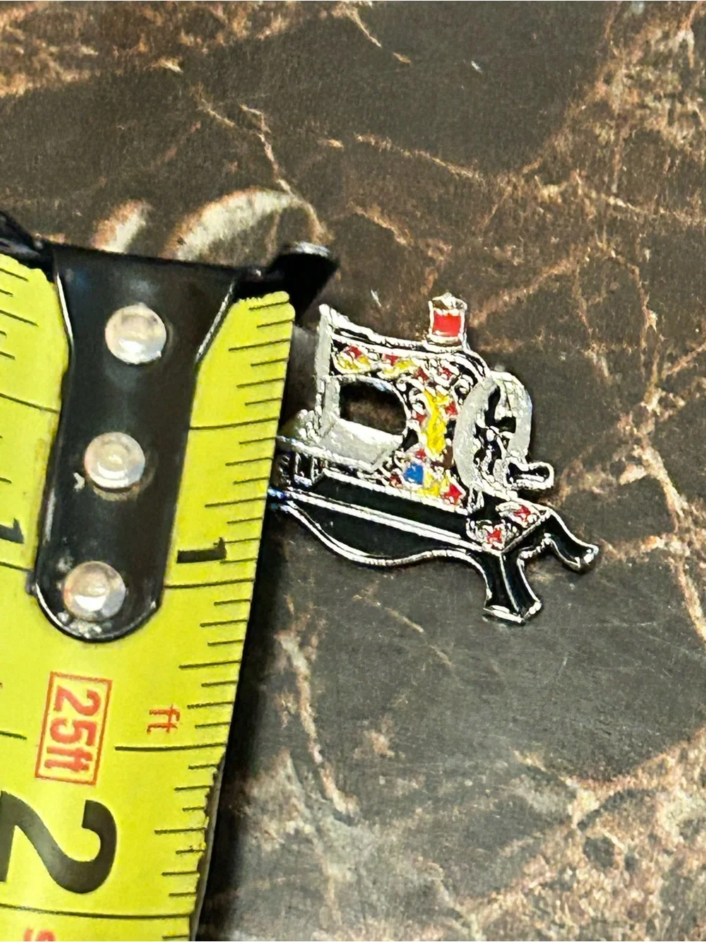 Vintage Clotilde #3 Toy 1910 enamel lapel pin sewing machine brooch